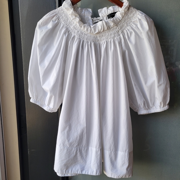 J.Crew Women's White Cotton Poplin Smock-neck Blouse Medium Puff Sleeve - Picture 2 of 11